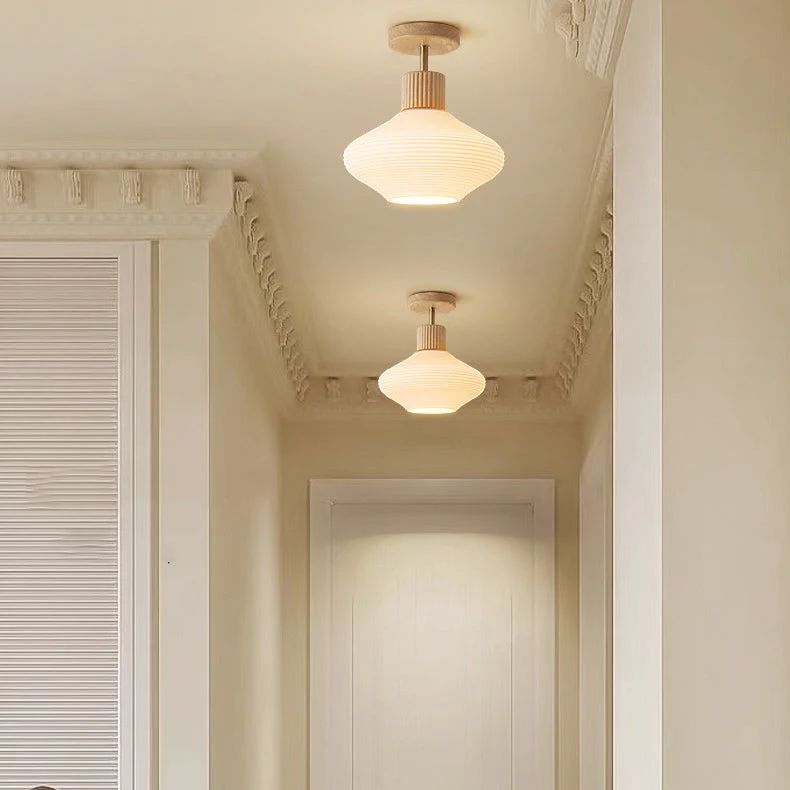 Japandi Plafondlamp Hout & Glas – Natuurlijke Elegantie voor Hal, Woonkamer en Slaapkamer | Sansoti