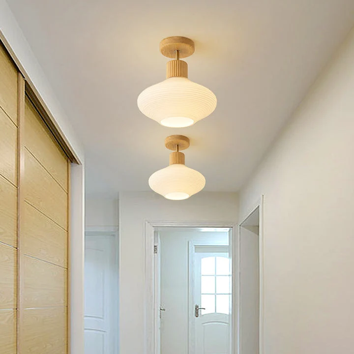 Japandi Plafondlamp Hout & Glas – Natuurlijke Elegantie voor Hal, Woonkamer en Slaapkamer | Sansoti