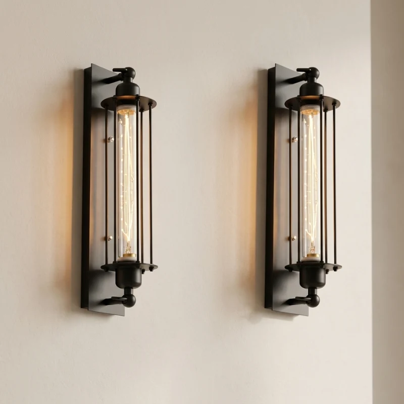 Wandlamp Vintage Metaal met LED Verlichting Zwart Zilver Brons 47x10cm Gietijzer Industrieel Design Wandverlichting Hal Woonkamer | Sansoti