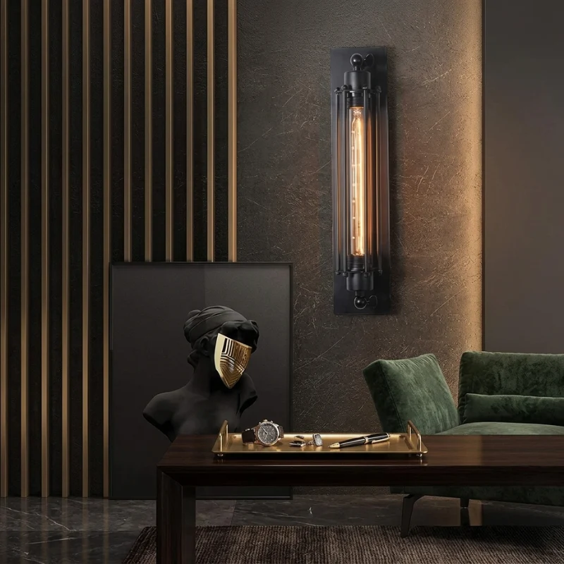 Wandlamp Vintage Metaal met LED Verlichting Zwart Zilver Brons 47x10cm Gietijzer Industrieel Design Wandverlichting Hal Woonkamer | Sansoti