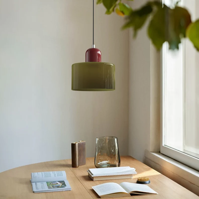 Glazen Hanglamp Bauhaus-Stijl Handgeweven Afwerking Eetkamer Woonkamer | Sansoti
