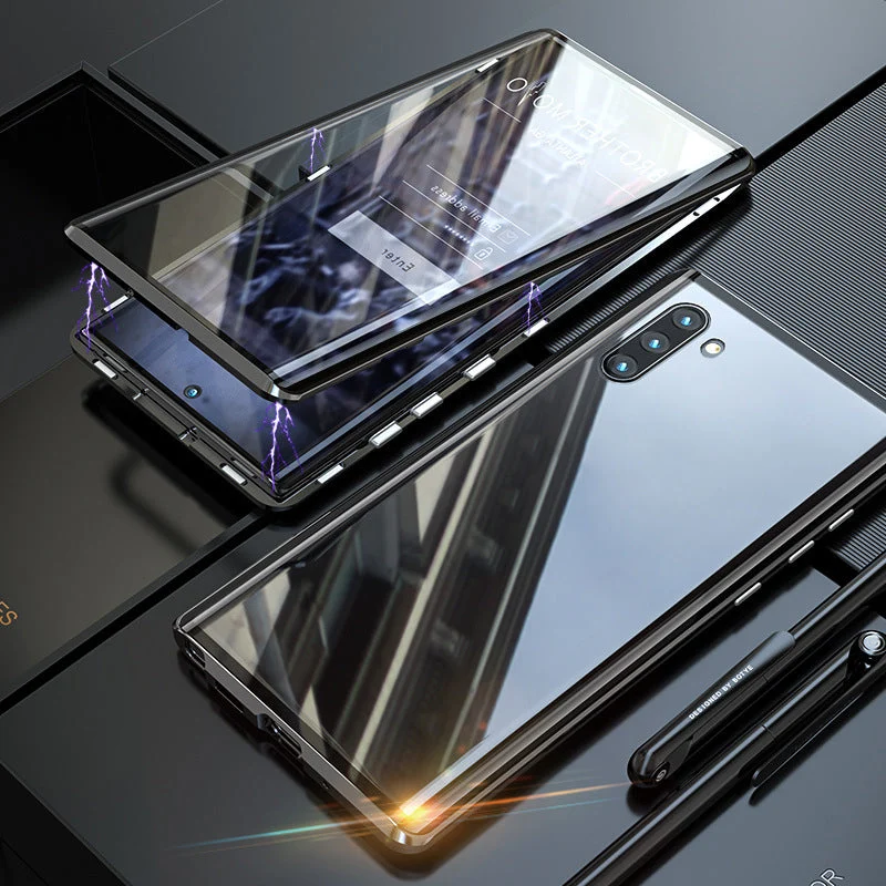 Magnetische Telefoonhoes Gehard Glas Dubbelzijdig voor Samsung | Volledige Bescherming Metalen Frame | Sansoti