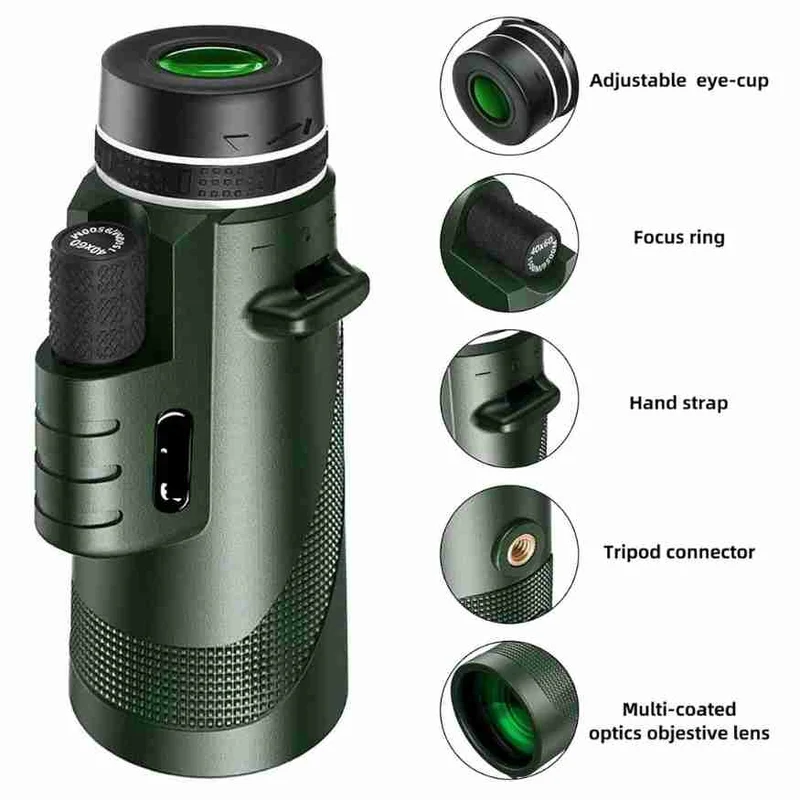 Compacte Monoculaire Verrekijker met HD-lens en Smartphone-adapter voor Wandelen, Vogels Spotten en Sportevenementen | Sansoti