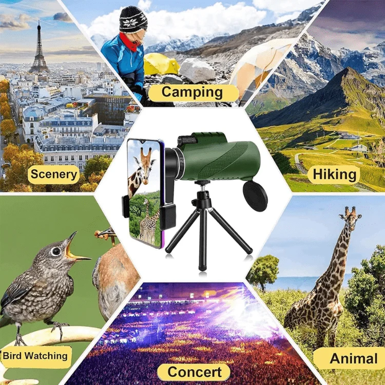 Compacte Monoculaire Verrekijker met HD-lens en Smartphone-adapter voor Wandelen, Vogels Spotten en Sportevenementen | Sansoti