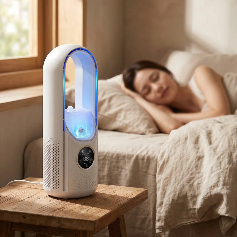 Draagbare Stil Aircooler zonder Bladeren USB – Compacte Tafelventilator voor Thuis & Kantoor – 6 Snelheden – Watertank 100ml | Sansoti