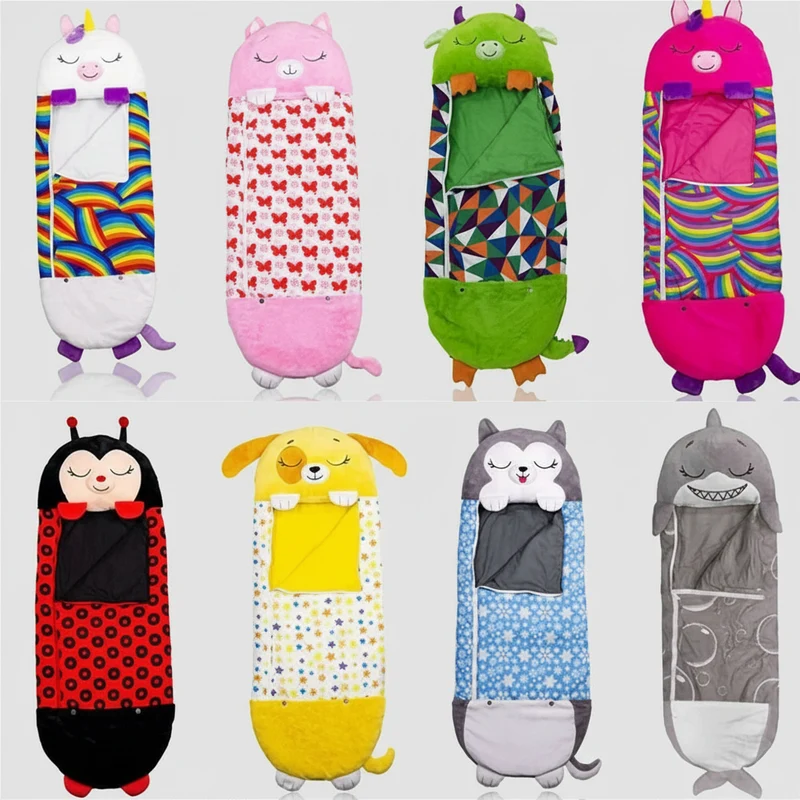 Opvouwbare Kinderslaapzak in Dierenvorm – Knuffelkussen 2-in-1 voor Dutjes, Logeren en Reizen | Sansoti