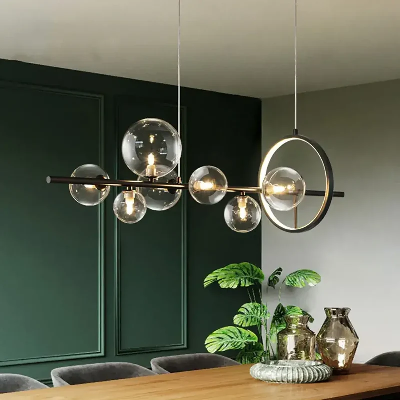 Glazen Hanglampen Lineair - Modern Gouden of Zwarte Hanglamp met 7 of 10 Lichtpunten - Inclusief G9 LED Lampen - Verstelbare Hoogte voor Keukeneiland Eettafel | Sansoti