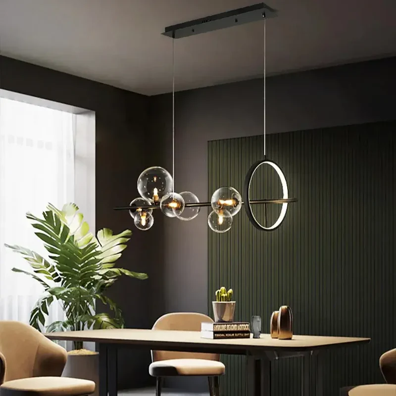 Glazen Hanglampen Lineair - Modern Gouden of Zwarte Hanglamp met 7 of 10 Lichtpunten - Inclusief G9 LED Lampen - Verstelbare Hoogte voor Keukeneiland Eettafel | Sansoti
