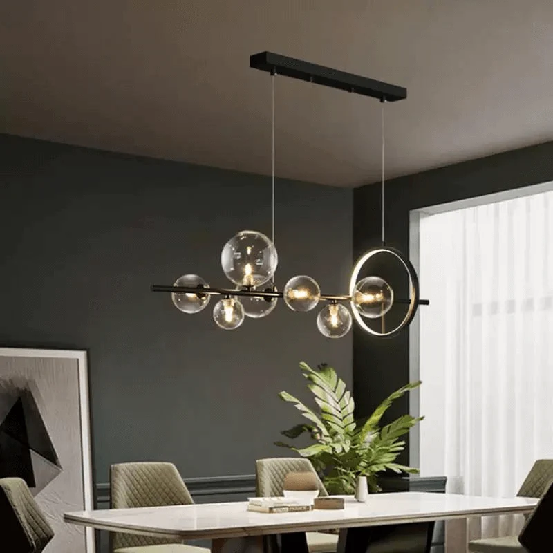 Glazen Hanglampen Lineair - Modern Gouden of Zwarte Hanglamp met 7 of 10 Lichtpunten - Inclusief G9 LED Lampen - Verstelbare Hoogte voor Keukeneiland Eettafel | Sansoti