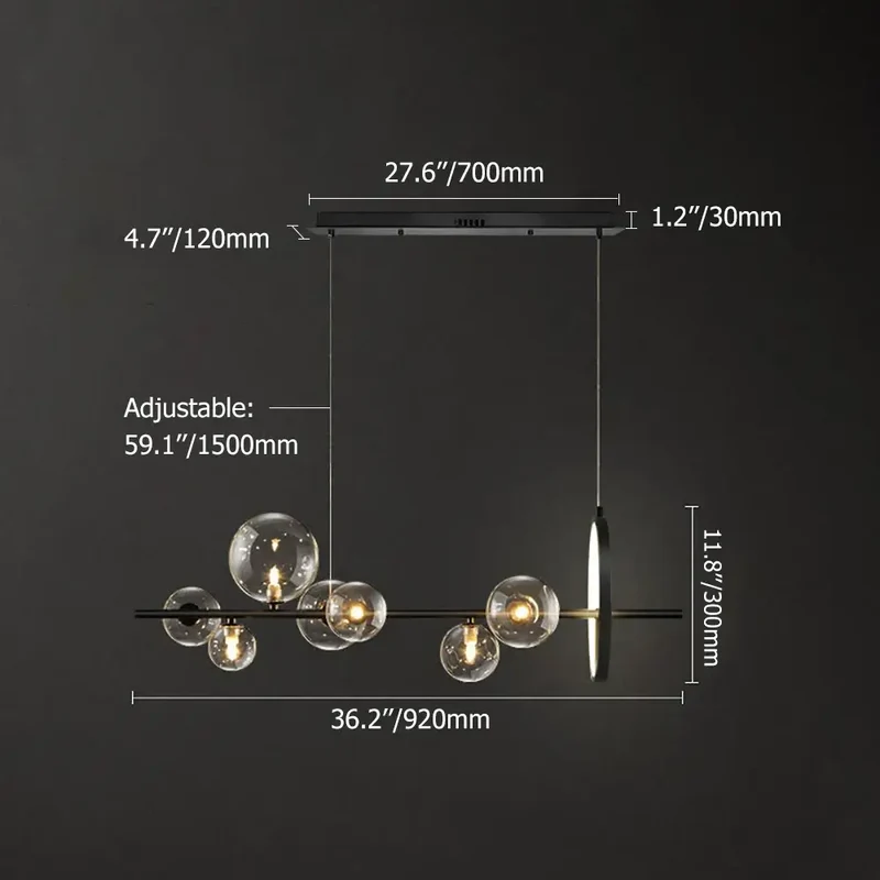 Glazen Hanglampen Lineair - Modern Gouden of Zwarte Hanglamp met 7 of 10 Lichtpunten - Inclusief G9 LED Lampen - Verstelbare Hoogte voor Keukeneiland Eettafel | Sansoti