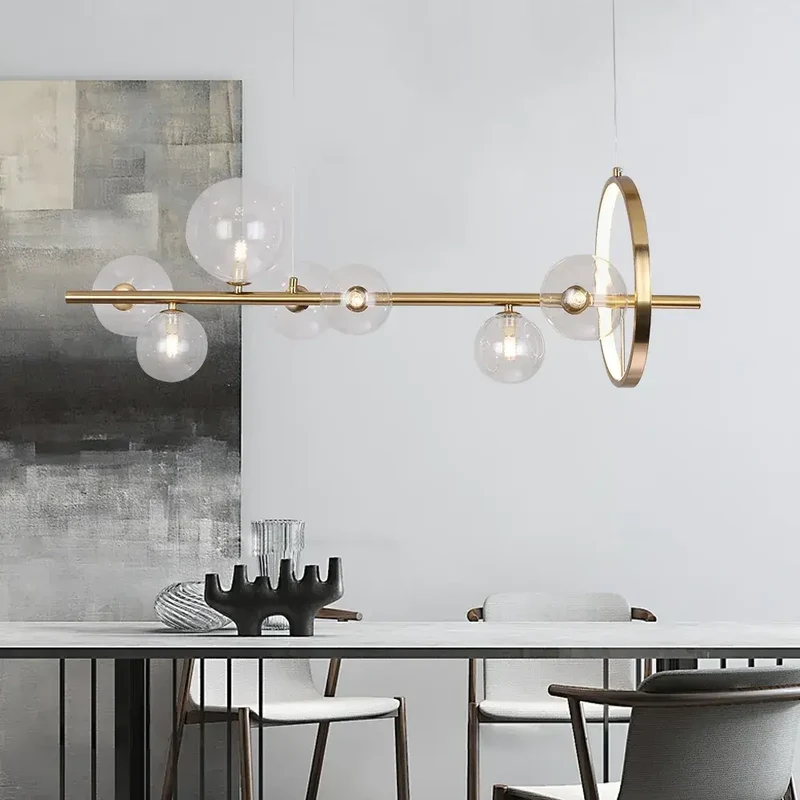 Glazen Hanglampen Lineair - Modern Gouden of Zwarte Hanglamp met 7 of 10 Lichtpunten - Inclusief G9 LED Lampen - Verstelbare Hoogte voor Keukeneiland Eettafel | Sansoti