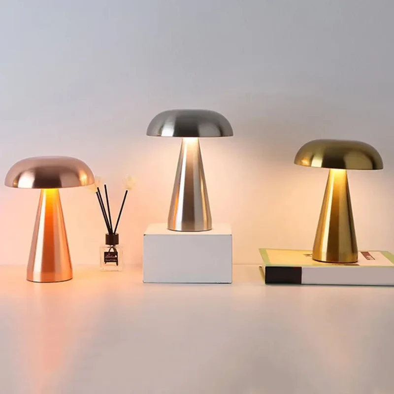 LED Paddenstoellamp Metaal met Aanraakbediening Draadloos Oplaadbaar Tafellamp Nachtlampje 21cm | Sansoti