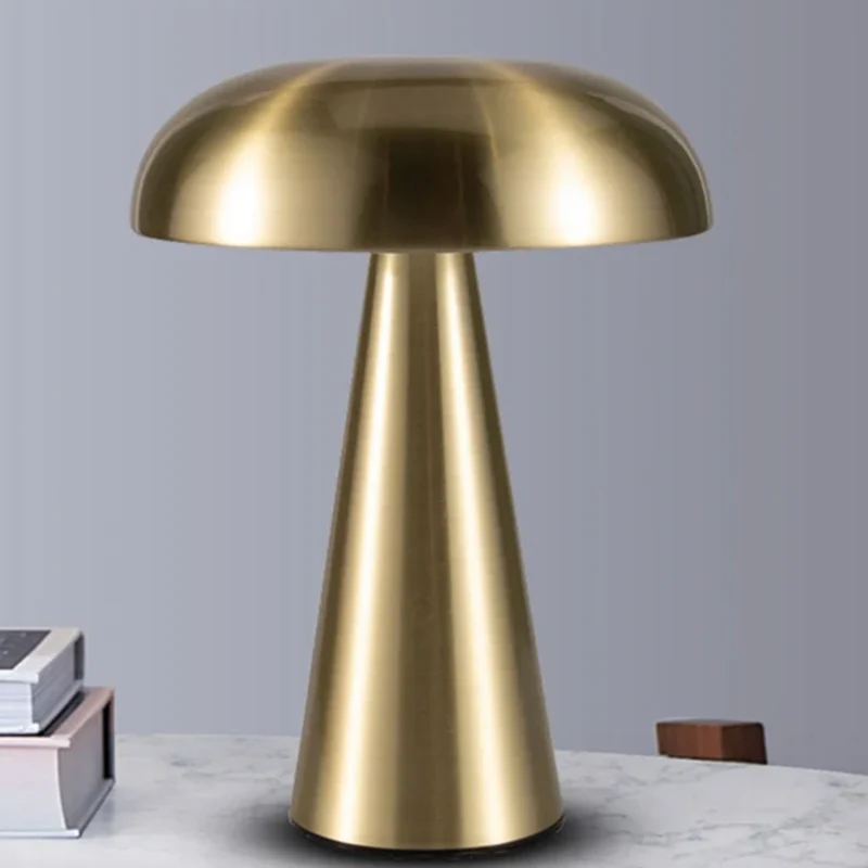 LED Paddenstoellamp Metaal met Aanraakbediening Draadloos Oplaadbaar Tafellamp Nachtlampje 21cm | Sansoti