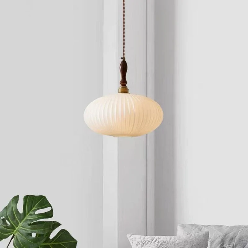 Hanglamp Glas Melkwit Koepelvorm Walnoot Hout 25cm Modern Klassiek Design Eetkamer Keuken Woonkamer Café | Sansoti