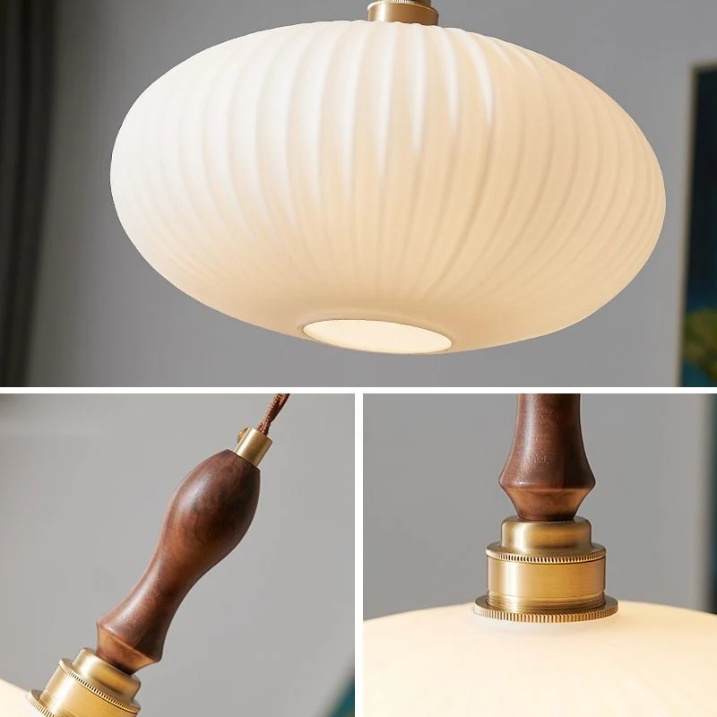 Hanglamp Glas Melkwit Koepelvorm Walnoot Hout 25cm Modern Klassiek Design Eetkamer Keuken Woonkamer Café | Sansoti