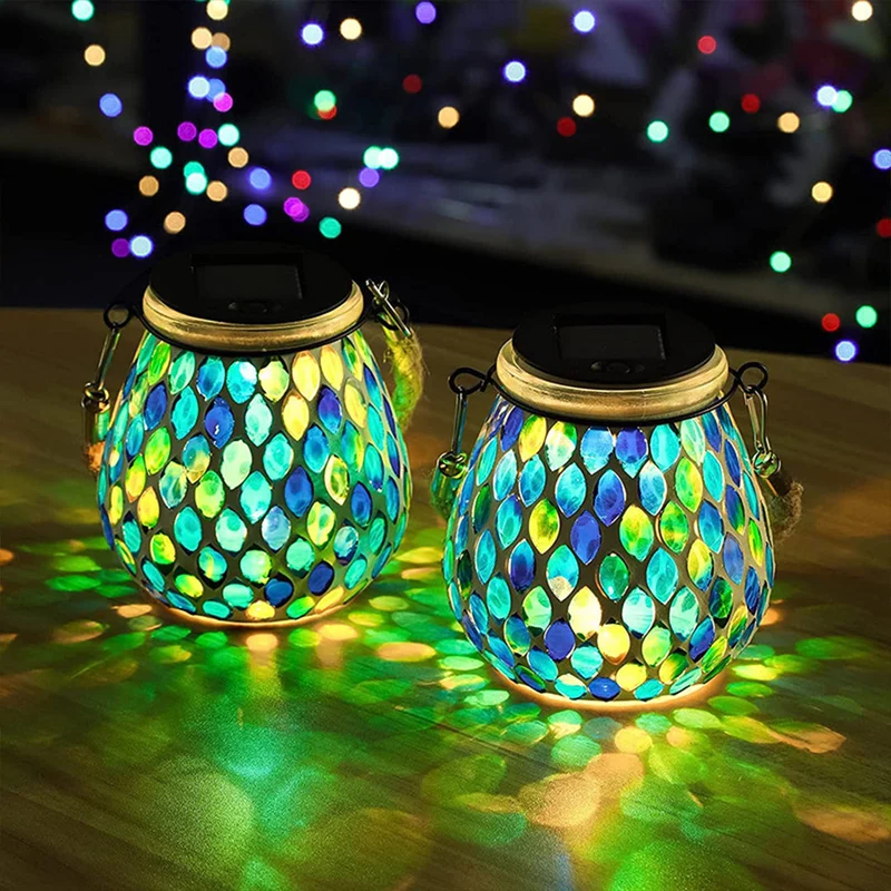 Solar Tuinlamp met Gekleurd Glas – Handgemaakte Lantaarn met Mozaïek Lichteffect voor Sfeervol Buitendecor | Sansoti