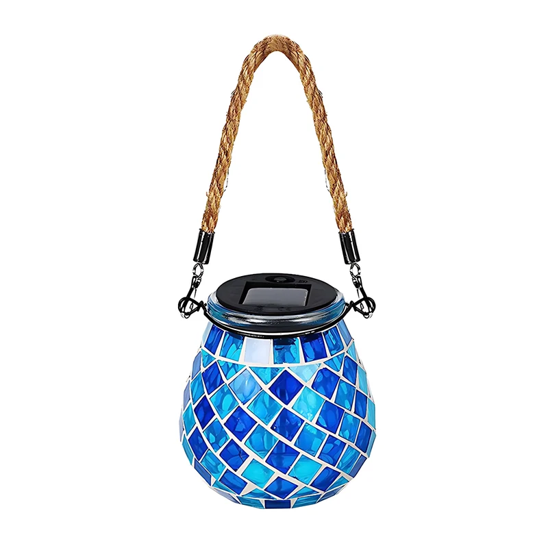 Solar Tuinlamp met Gekleurd Glas – Handgemaakte Lantaarn met Mozaïek Lichteffect voor Sfeervol Buitendecor | Sansoti