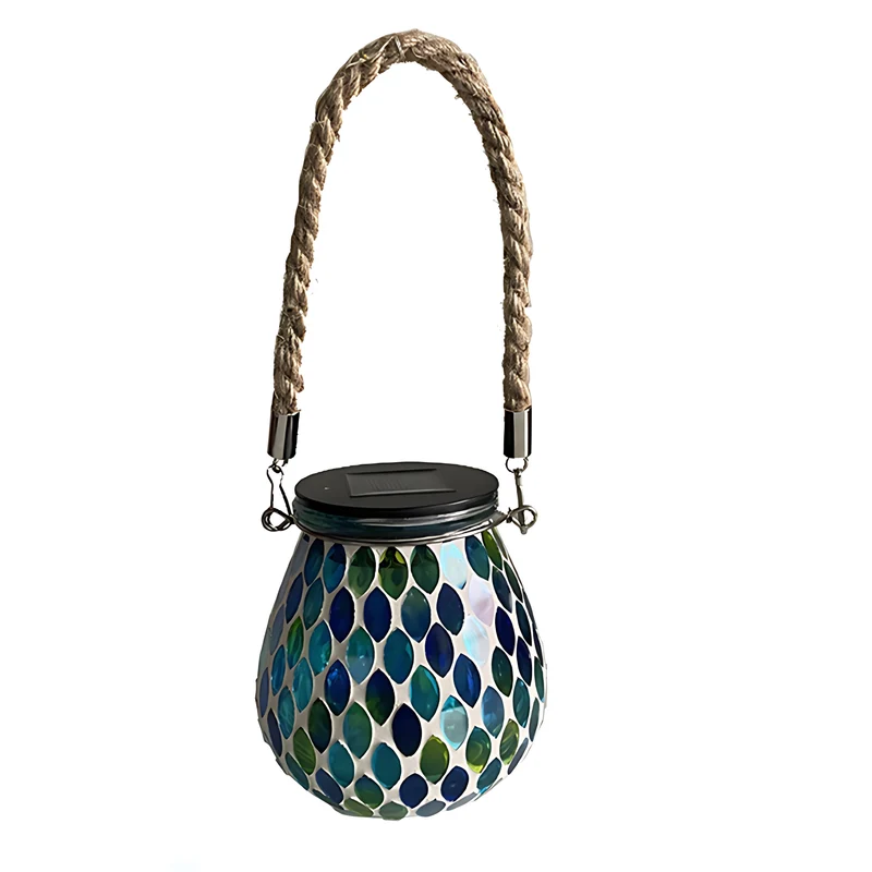 Solar Tuinlamp met Gekleurd Glas – Handgemaakte Lantaarn met Mozaïek Lichteffect voor Sfeervol Buitendecor | Sansoti