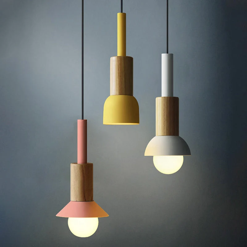 Scandinavische Houten Hanglamp met Gekleurd Metalen Accent - Minimalistische Verlichting voor Boven Eettafel en Woonkamer | Sansoti