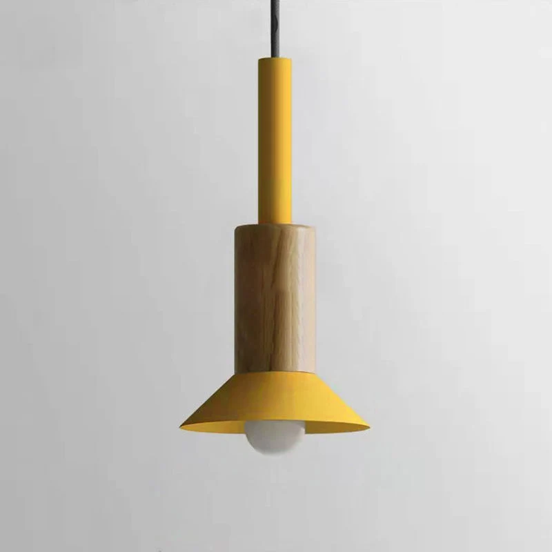 Scandinavische Houten Hanglamp met Gekleurd Metalen Accent - Minimalistische Verlichting voor Boven Eettafel en Woonkamer | Sansoti