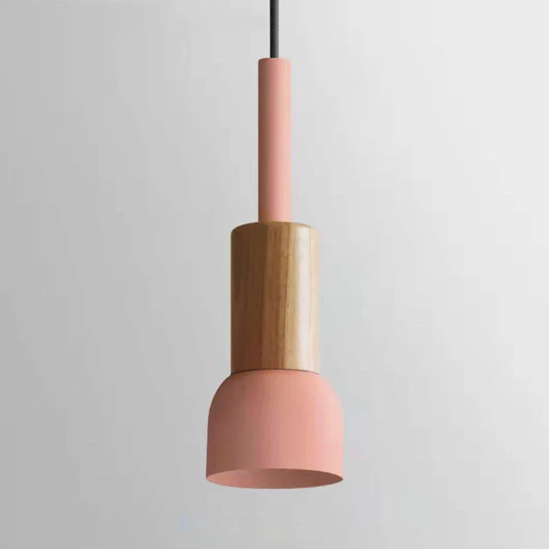Scandinavische Houten Hanglamp met Gekleurd Metalen Accent - Minimalistische Verlichting voor Boven Eettafel en Woonkamer | Sansoti