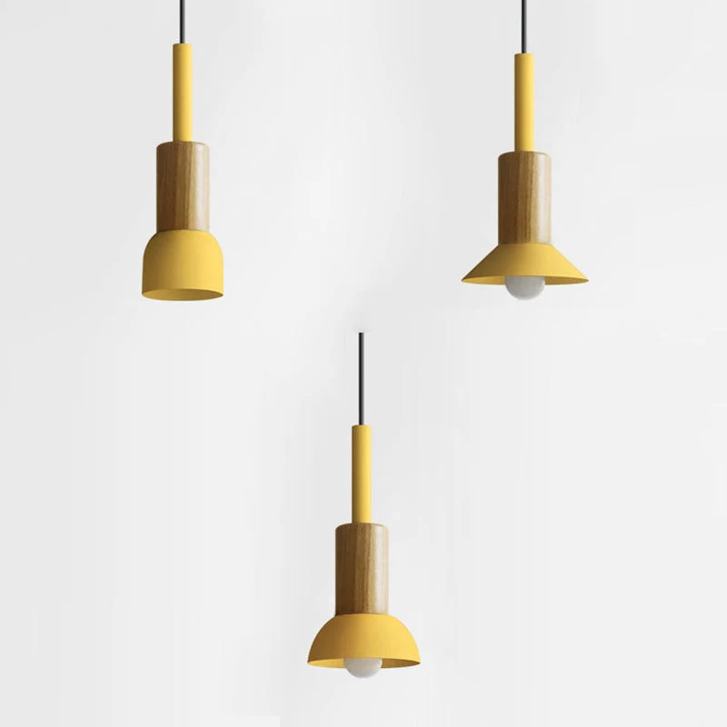 Scandinavische Houten Hanglamp met Gekleurd Metalen Accent - Minimalistische Verlichting voor Boven Eettafel en Woonkamer | Sansoti