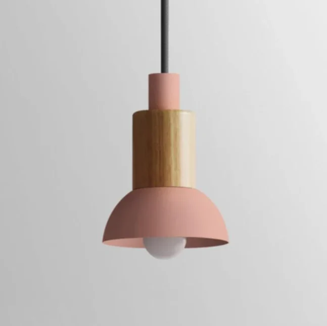 Scandinavische Houten Hanglamp met Gekleurd Metalen Accent - Minimalistische Verlichting voor Boven Eettafel en Woonkamer | Sansoti