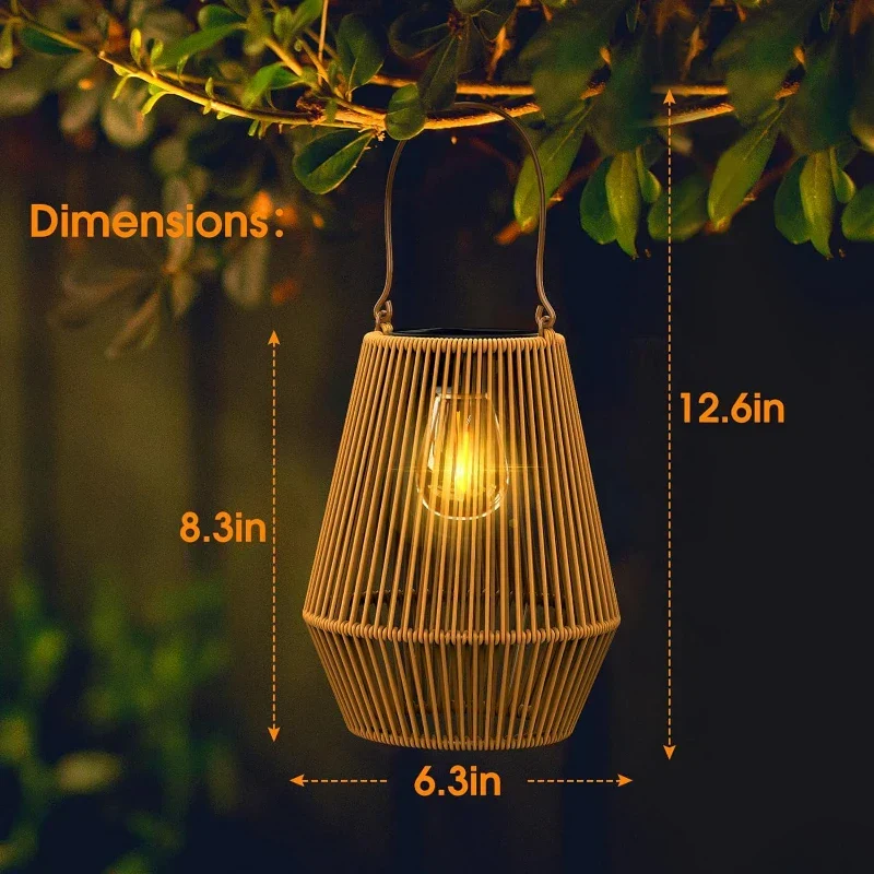 Rotan Solar Lantaarn met LED Verlichting voor Tuin en Terras - Waterdicht IP65 met Automatische Schemersensor | Sansoti