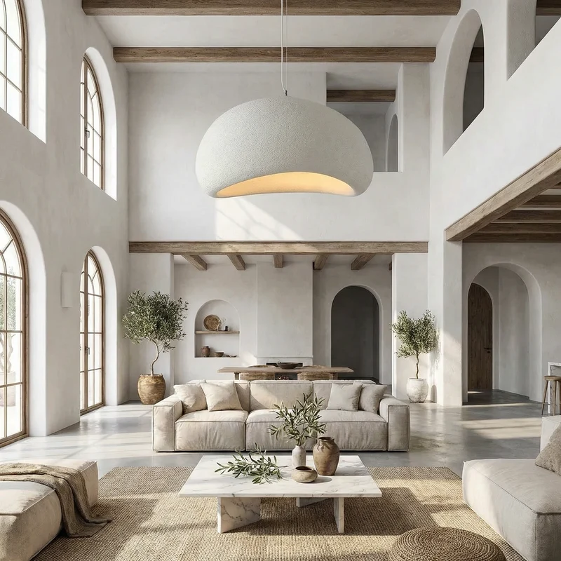 Minimalistische Hanglamp met Natuurlijke Textuur en Warm Sfeerlicht voor Eetkamer en Woonkamer | Sansoti