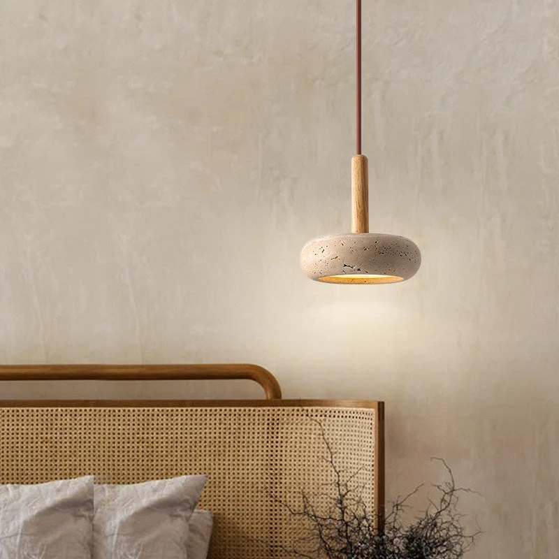 Zen Hanglamp met Natuursteen Kap en Houten Accent – Scandinavisch Design met Geïntegreerde LED | Sansoti