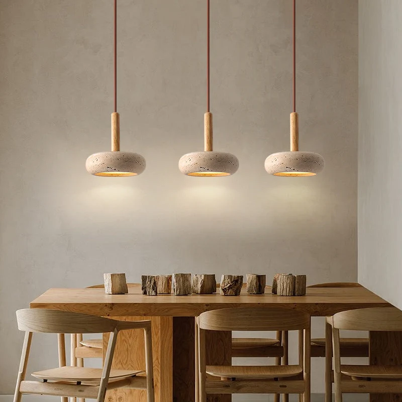 Zen Hanglamp met Natuursteen Kap en Houten Accent – Scandinavisch Design met Geïntegreerde LED | Sansoti