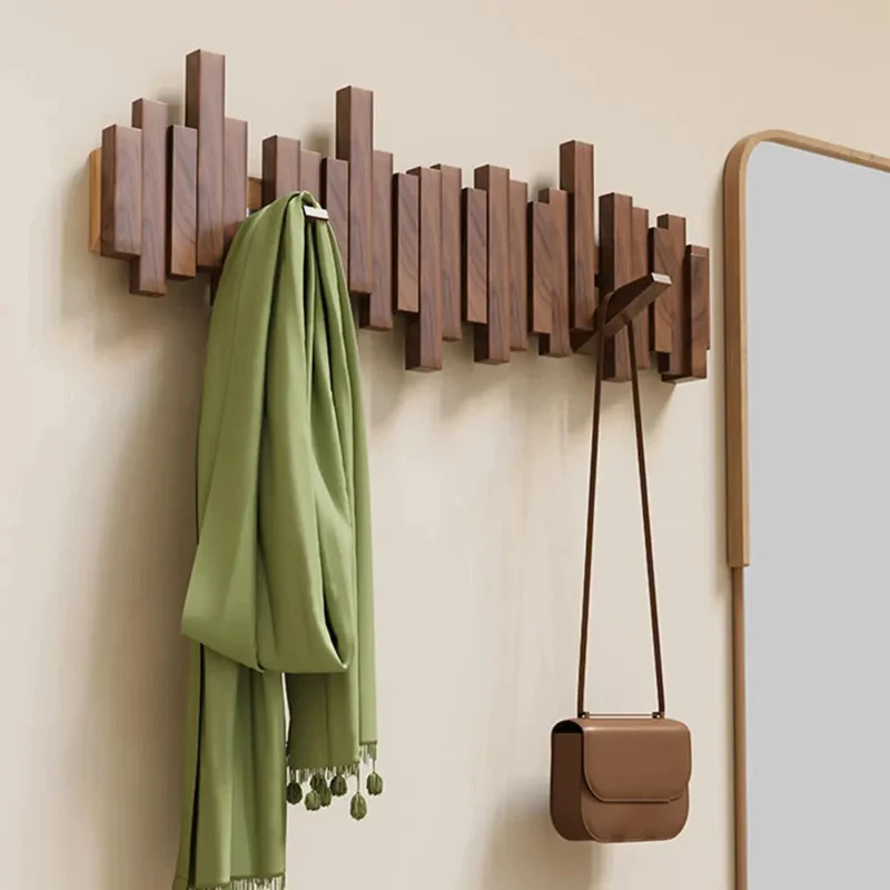 Pianotoetsen Kapstok Walnoot/Beuken Hout – Wandkapstok met Inklapbare Haken 3/4/6/8 Haken | Sansoti