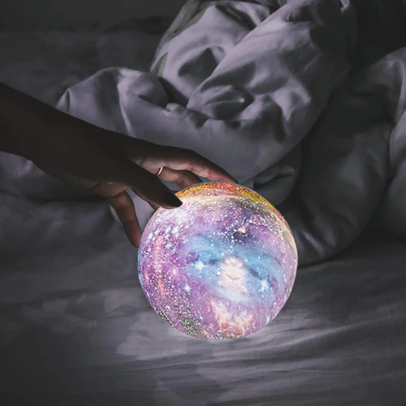 3D Galaxie Maanlamp met Houten Standaard Draadloos Dimbaar Sfeerverlichting Nachtlampje Tafelverlichting 16 Kleuren LED | Sansoti