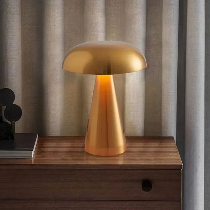 Decoratieve Paddenstoel Tafellamp LED Draadloos Oplaadbaar Metaal 21cm Drie Kleurtemperaturen Scandinavisch Design Nachtverlichting Sfeerlamp | Sansoti