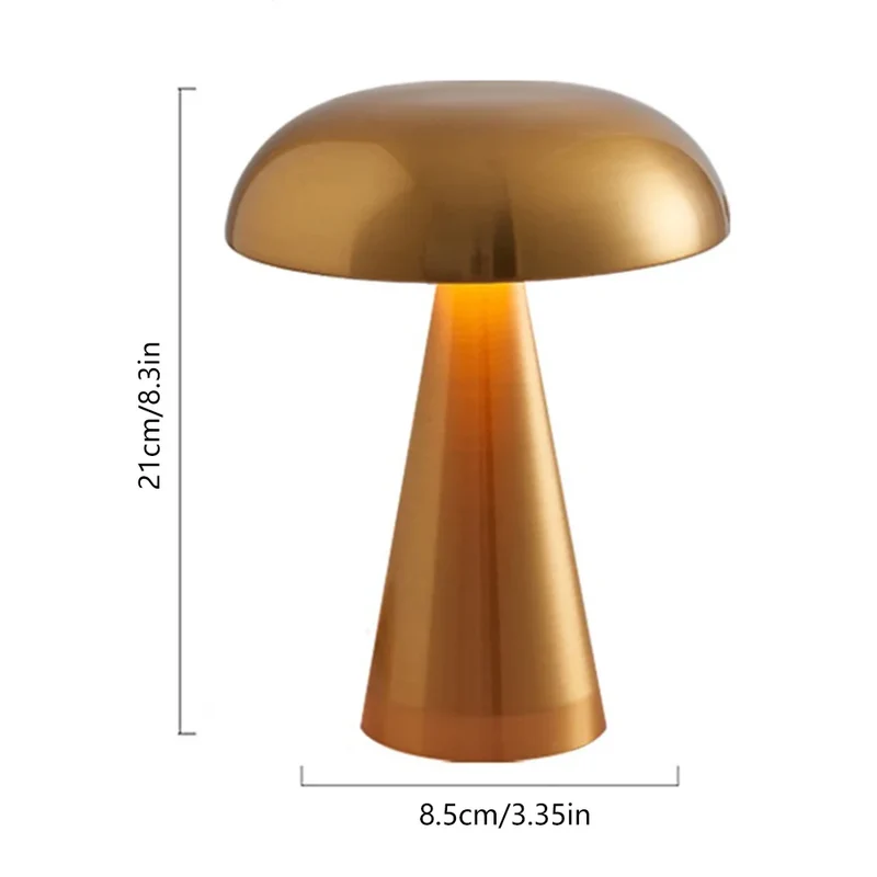 Decoratieve Paddenstoel Tafellamp LED Draadloos Oplaadbaar Metaal 21cm Drie Kleurtemperaturen Scandinavisch Design Nachtverlichting Sfeerlamp | Sansoti