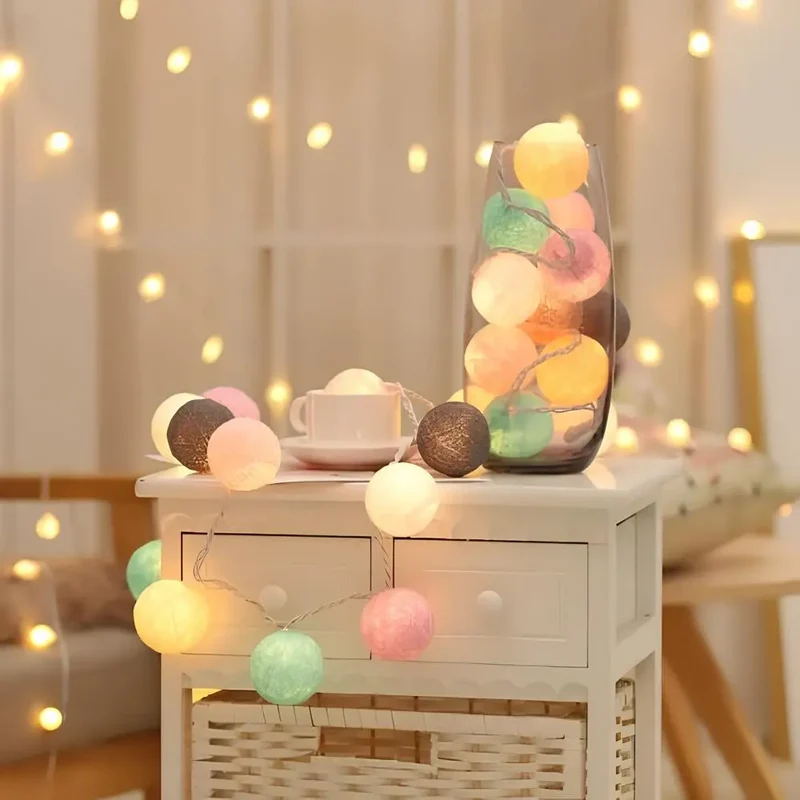Lichtslinger met Geweven Bolletjes Warm LED Sfeerlicht voor Slaapkamer Woonkamer 20-200 Lichtpunten | Sansoti