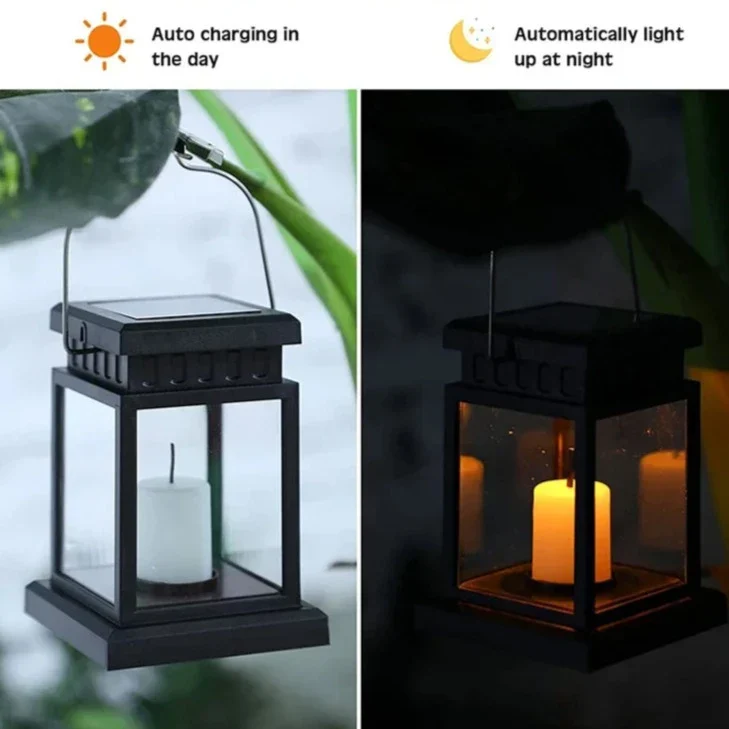 Zonne-energie Lantaarn met Kaarsvlam Effect voor Tuin & Terras – Waterdicht IP65 LED Tuinlantaarn Automatische Schemersensor | Sansoti