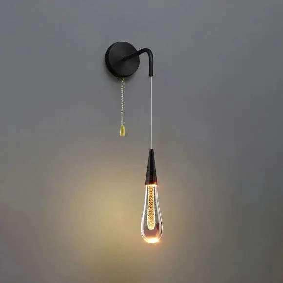 Glazen Druppelvormige Wandlamp LED met Metalen Montuur – Moderne Glas-Metaal Wandverlichting voor Slaapkamer, Woonkamer en Gang – Verstelbare Lichtkleur Warm Wit Neutraal Koel Wit | Sansoti