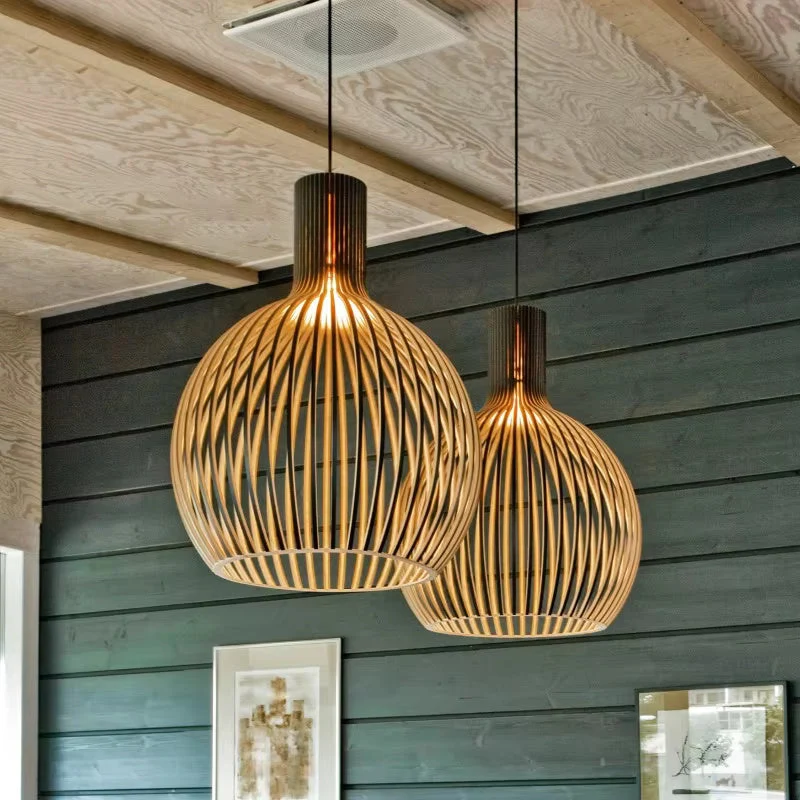 Organische Houten Hanglamp Bol Zwart met Houtstructuur 35cm 45cm | Sansoti