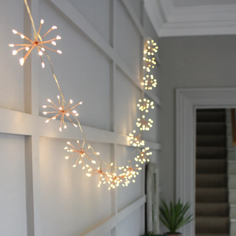 Koperen Starburst LED-lichtslinger – Batterij of Stekker – Warmwit Licht met Timer – 6h ON/18h OFF | Sansoti