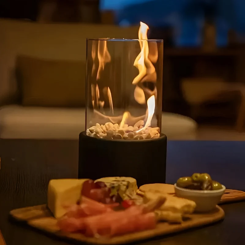 Tafelkachel op Bio-ethanol – Rookvrije Haard met Glazen Cilinder in Zwart, Wit of Zilver – Modern Design voor Binnen en Buiten | Sansoti