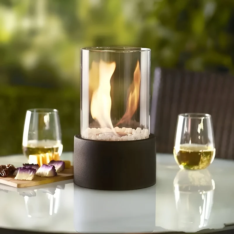 Tafelkachel op Bio-ethanol – Rookvrije Haard met Glazen Cilinder in Zwart, Wit of Zilver – Modern Design voor Binnen en Buiten | Sansoti