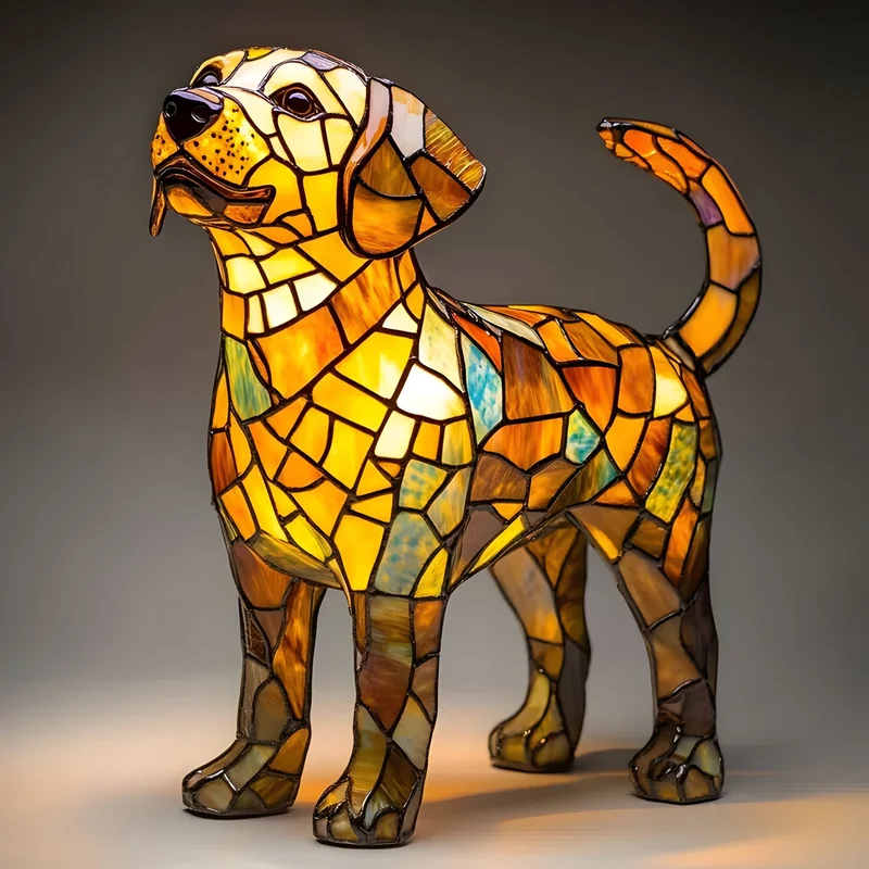 Hondenlamp Glas-in-Lood Sfeerverlichting Meerkleurig Mozaïek Dierenthema | Sansoti
