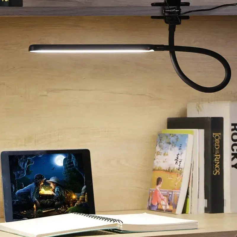 LED Klemlamp met Zwanenhals en Dimfunctie – 3 Lichtkleuren en 10 Helderheidsniveaus – Flexibele USB Bureaulamp voor Lezen en Werken | Sansoti