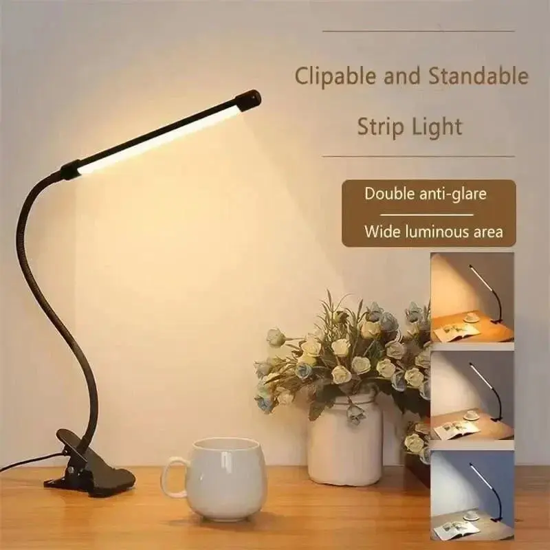 LED Klemlamp met Zwanenhals en Dimfunctie – 3 Lichtkleuren en 10 Helderheidsniveaus – Flexibele USB Bureaulamp voor Lezen en Werken | Sansoti
