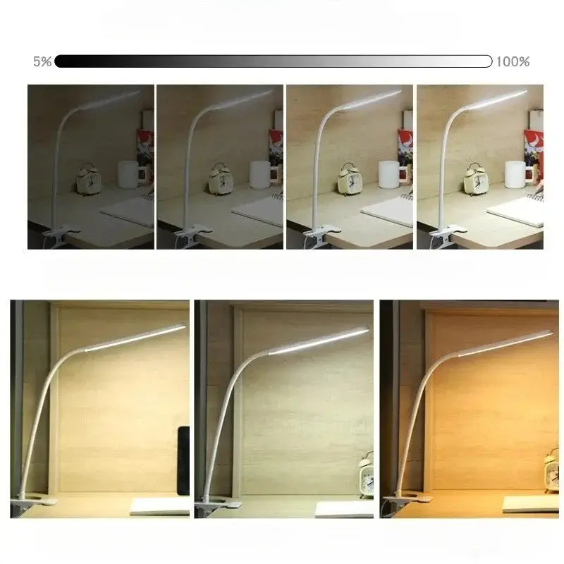 LED Klemlamp met Zwanenhals en Dimfunctie – 3 Lichtkleuren en 10 Helderheidsniveaus – Flexibele USB Bureaulamp voor Lezen en Werken | Sansoti