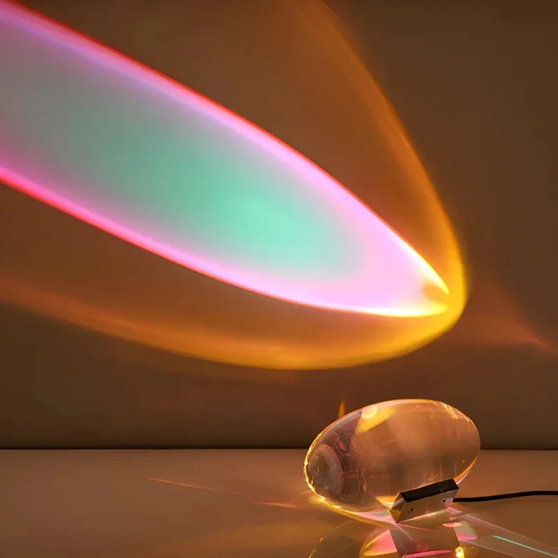 Ovale Kristallen Tafellamp met Chroom Sokkel – LED Sfeerverlichting in Warm Wit, Blauw-Paars of Zonsondergangstinten – Stemmingslicht voor Slaapkamer en Woonruimte | Sansoti