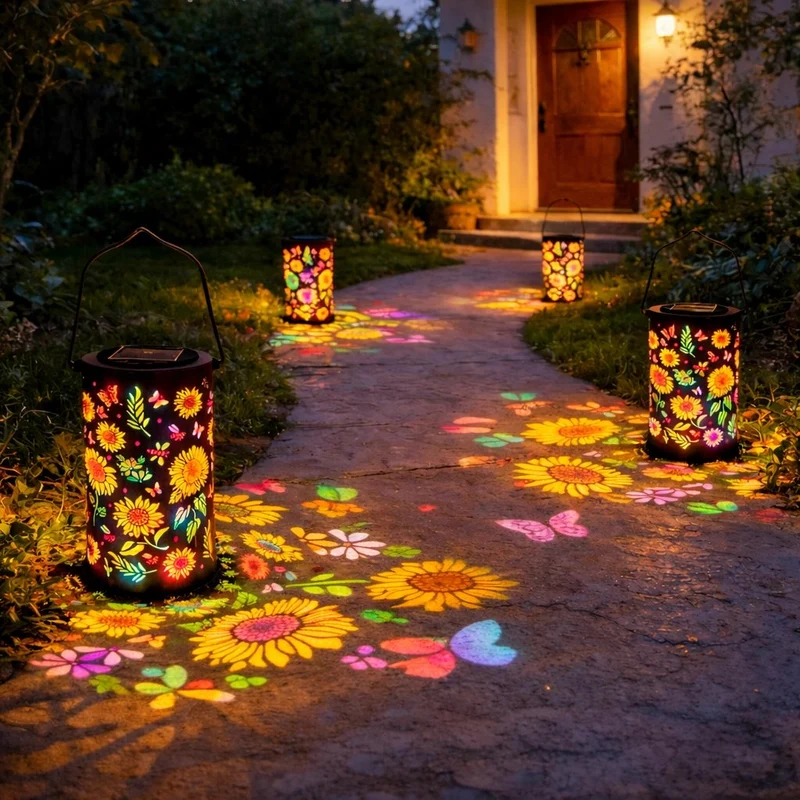 Decoratieve Tuinlantaarn op Zonne-energie met Bloemenpatroon voor Terras en Tuin | Warm & Gekleurd Licht | Sfeerverlichting voor Tuinpad en Balkon | Sansoti