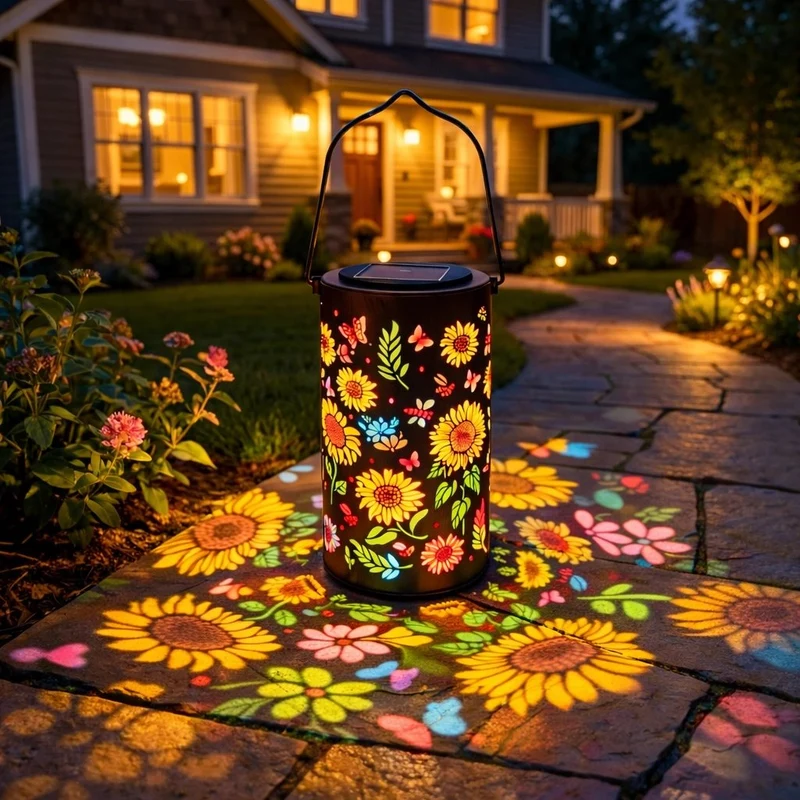 Decoratieve Tuinlantaarn op Zonne-energie met Bloemenpatroon voor Terras en Tuin | Warm & Gekleurd Licht | Sfeerverlichting voor Tuinpad en Balkon | Sansoti