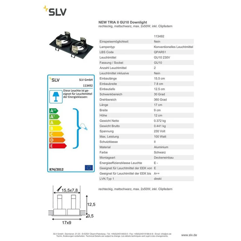 New Tria II GU10 Downlight rechteckig Schwarz